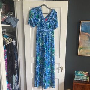 Lilly Pulitzer Blue and Green Floral Maxi Dress